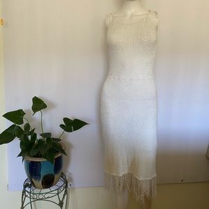 Vintage White Beach Dress with fringe